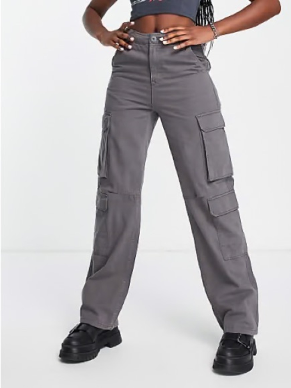 High-Rise Gray Cargo Pants for Women